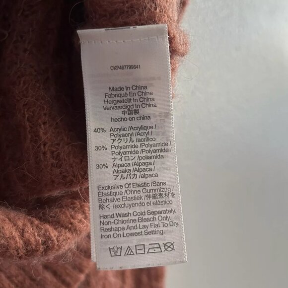 Madewell Alna V-Neck Sweater Womens Medium Orange Alpaca Blend Cable Knit Crop - Picture 6 of 6